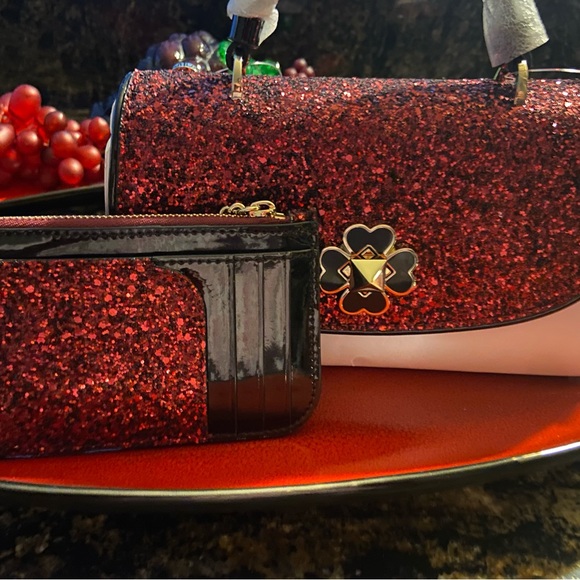 NWT Kate Spade ♠️ Red Odette Glitter Mini Top Handle Crossbody with Card Holder - Picture 7 of 9